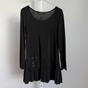 Betty Bop Par Betty Delaunay sz‎ M Black Lace Pocket Pleated Tunic top Lagenlook